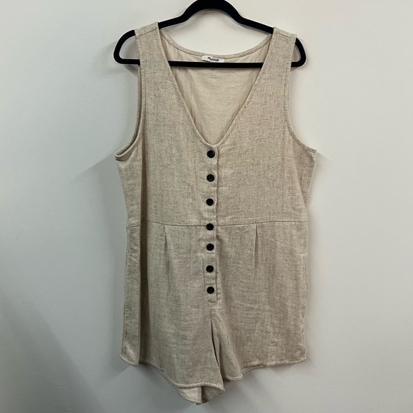 Madewell V Neck Button Down Linen Blend Romper - Picture 2 of 13